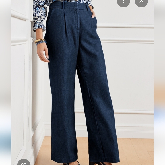 Talbots Weston Wide-leg High Waisted Pants Size 12 Blue Lyocel Cotton Old Money - Picture 2 of 13